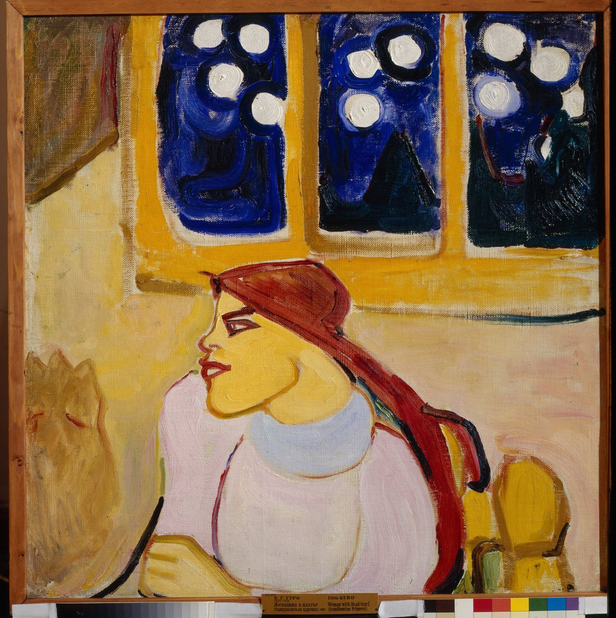 Mulher em Lenço (Uma Princesa Escandinava) - Pintura de Elena (Yelena) Guro (1877-1913), óleo sobre tela, 70x70 cm de Elena Guro