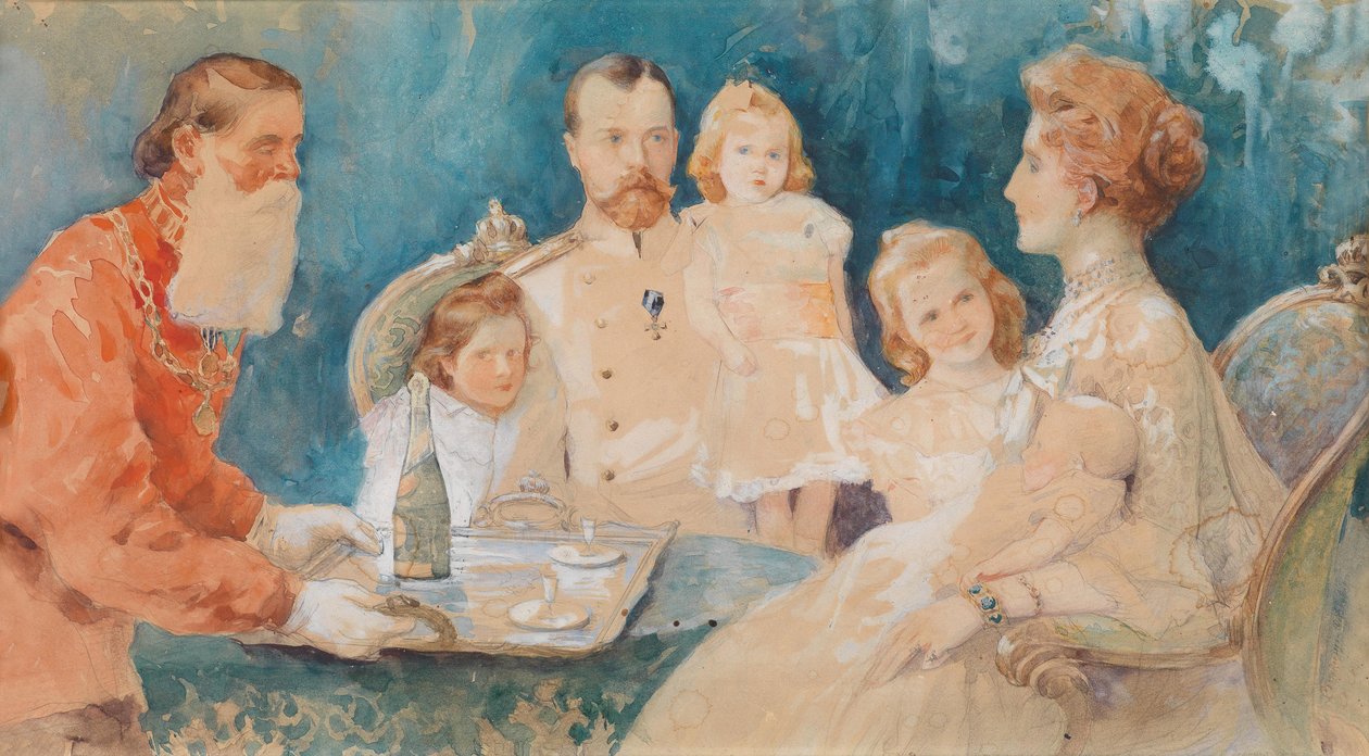 Czar Nicolau II e Alexandra Fyodorovna com suas filhas Olga, Tatiana, Maria und Anastasia a de Elena Petrovna Samokish Sudkovskaya