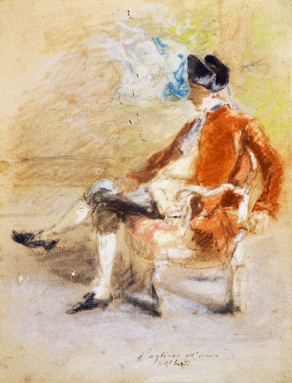 Figura em traje do século XVIII, c.1890 (pastel sobre papel) de Eleuterio Pagliano