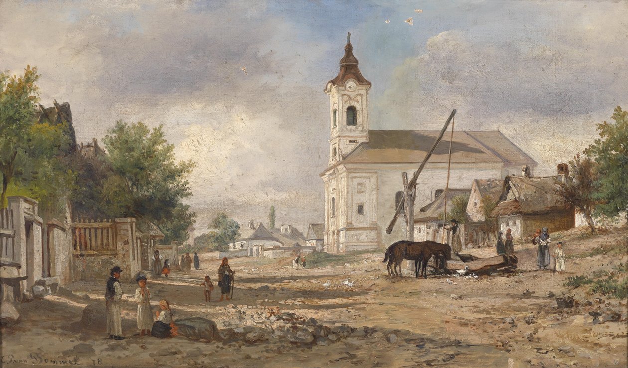 Um, igreja, pátio judicial, com, chafariz de Elias van Bommel