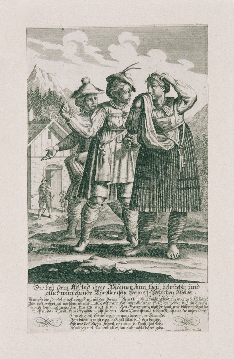 A defesa tirolesa de 1703: mulheres Tyrrollerische Scharff-Schützen de Elias Baeck