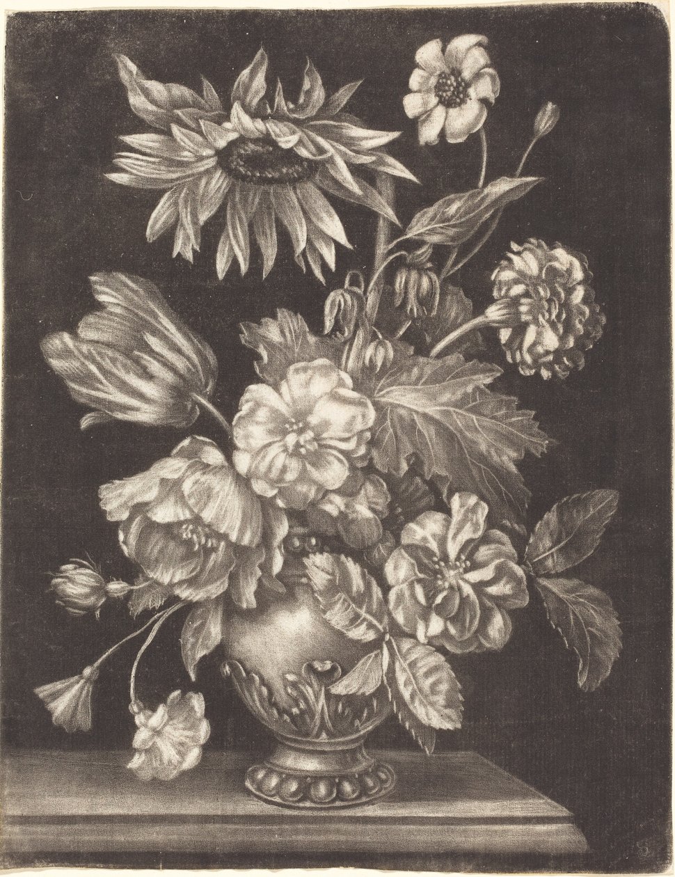 Natureza morta floral com um girassol de Elias Christoph Heiss