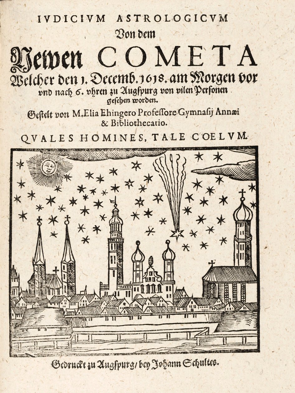 Um novo cometa visto de Augspurg, Alemanha, em 1º de dezembro de 1618, pub. 1618. de Elias Ehinger 1573 1653.