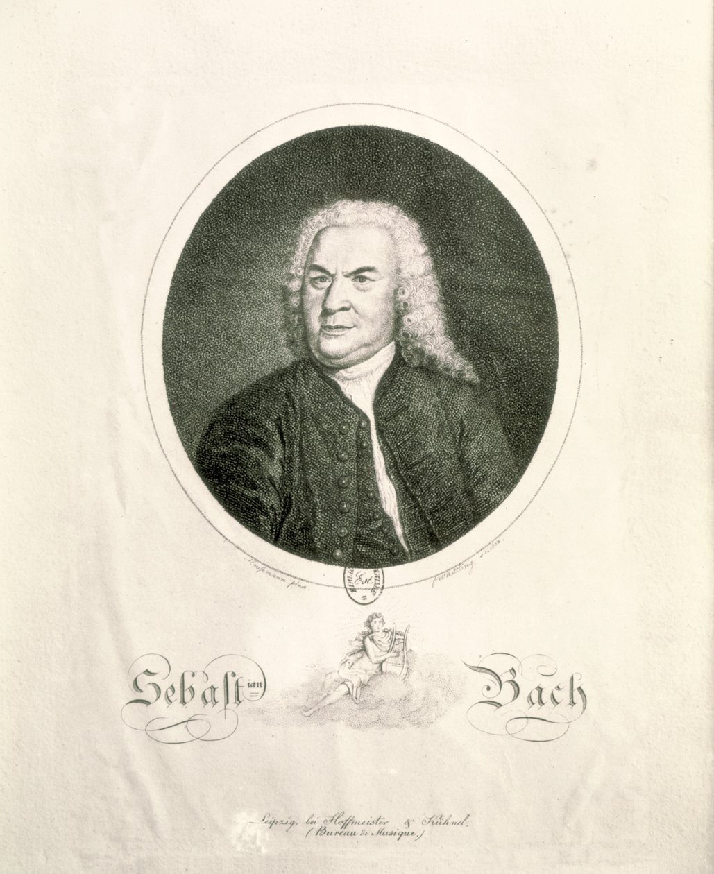 Retrato de Johann Sebastian Bach (1685-1750) gravado por Friedrich Wilhelm Nettling (gravura) (foto bw) de Elias Gottleib Haussmann
