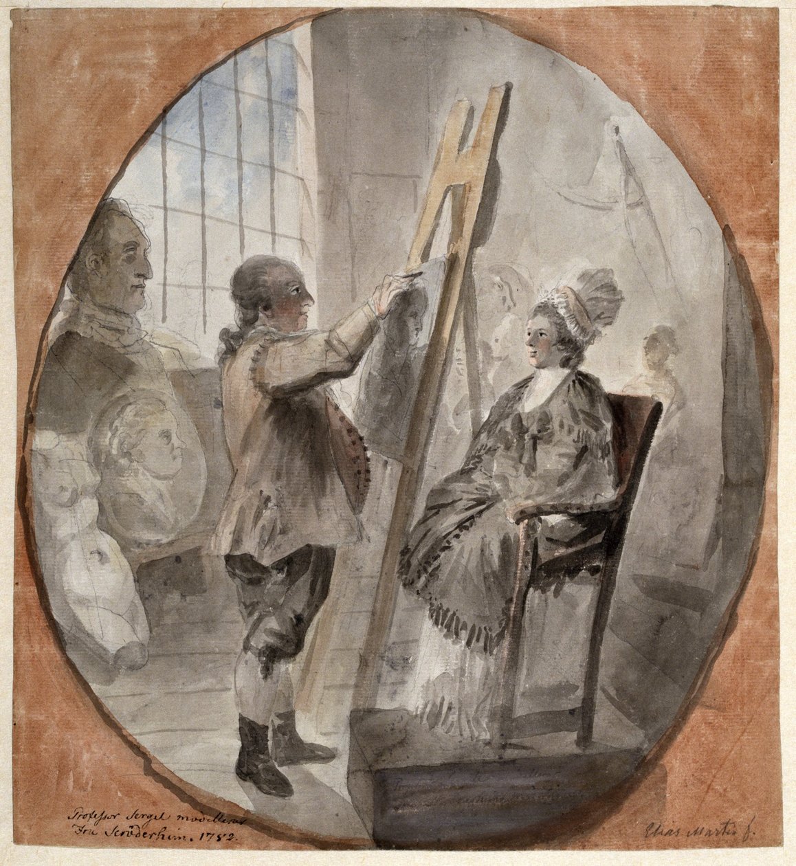 O professor Sergel modela a senhora Schröderheim de Elias Martin