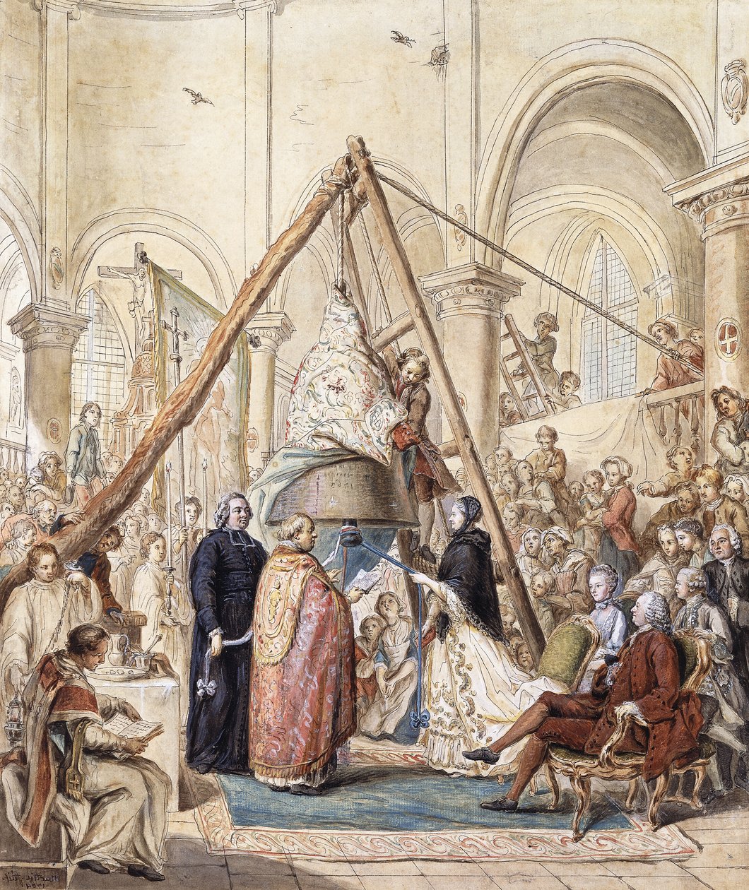 A Bênção do Sino da Igreja da Aldeia em Ormesson pelo Marquês de Ormesson, com a presença de seu Marido e Aldeões, de Elias Martin