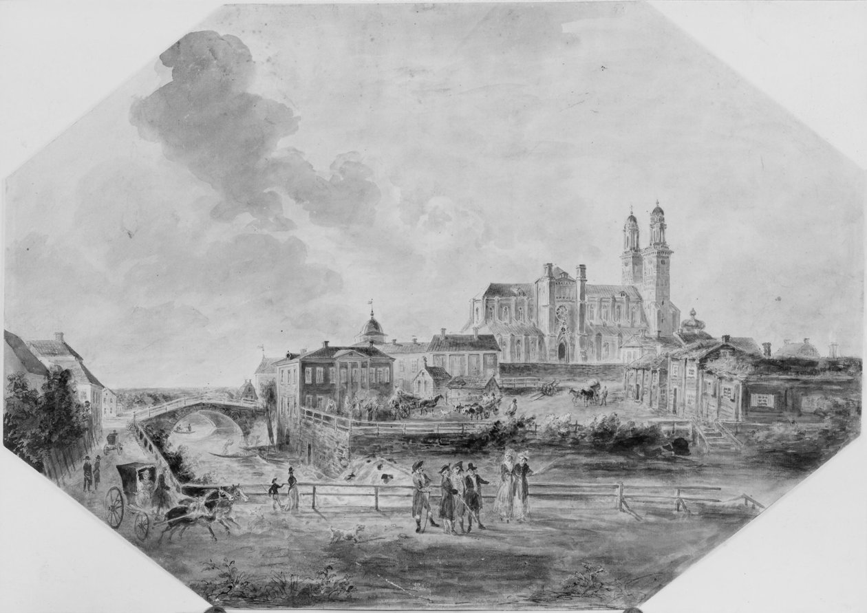 Catedral de Uppsala e a cascata de Elias Martin