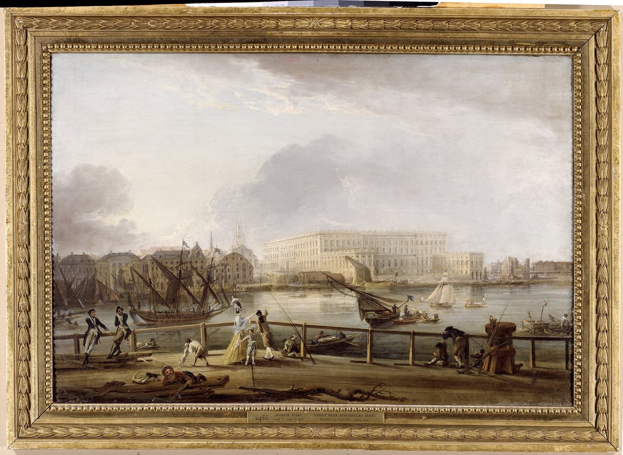 Vista do Palácio de Estocolmo a partir da ponte de Skeppsholm de Elias Martin