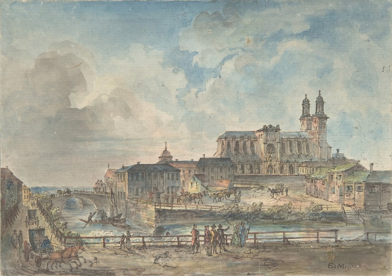 Vista da catedral de Uppsala do norte, século 18 e início do século 19. de Elias Martin
