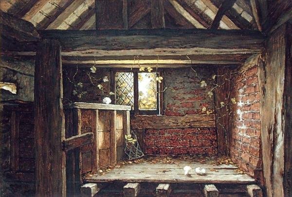Entre os Rafters, Speke Hall, Liverpool (aguarela sobre papel a bordo) de Elias Mollineaux Bancroft