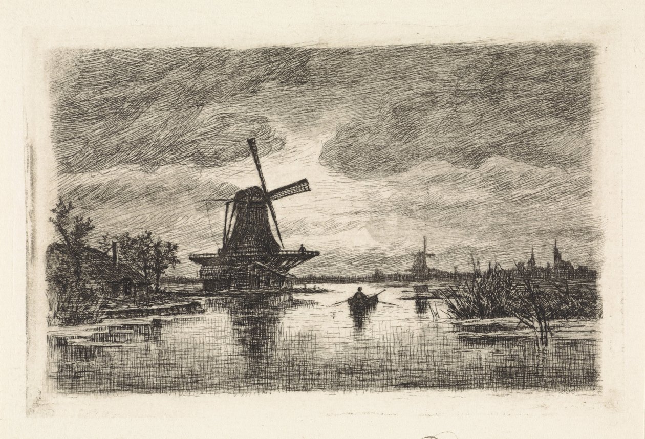 Paisagem com dois moinhos e um barco a remos de Elias Stark