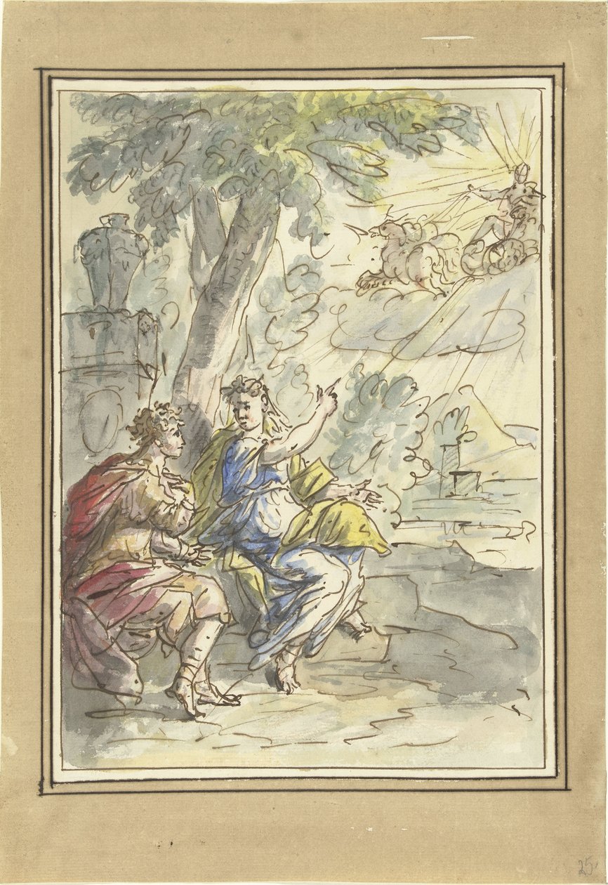 Clymene conta a seu filho Phaeton sobre seu pai Apollo de Elias van Nijmegen