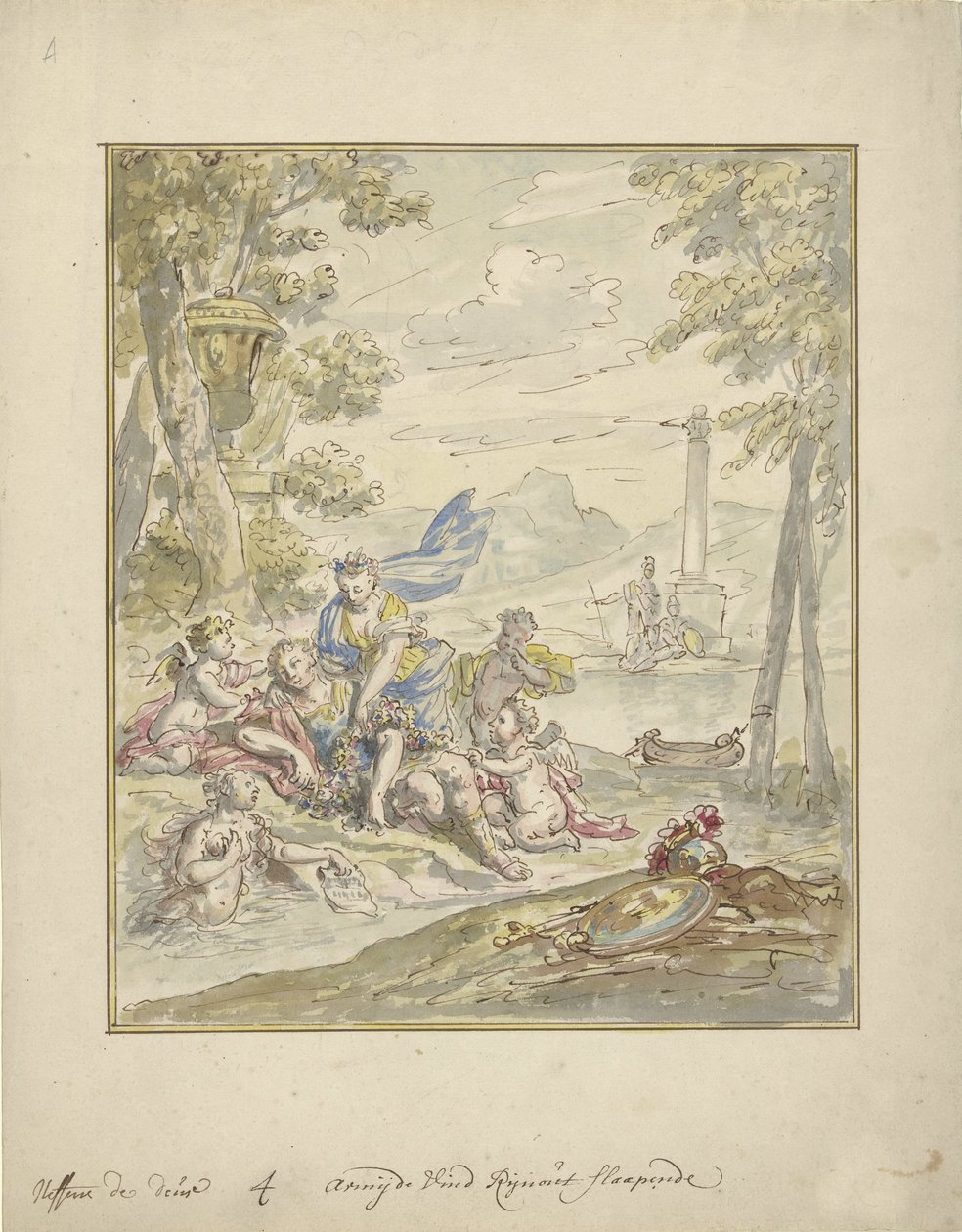 Desenho para uma pintura de sala com Armida e Rinaldo de Elias van Nijmegen