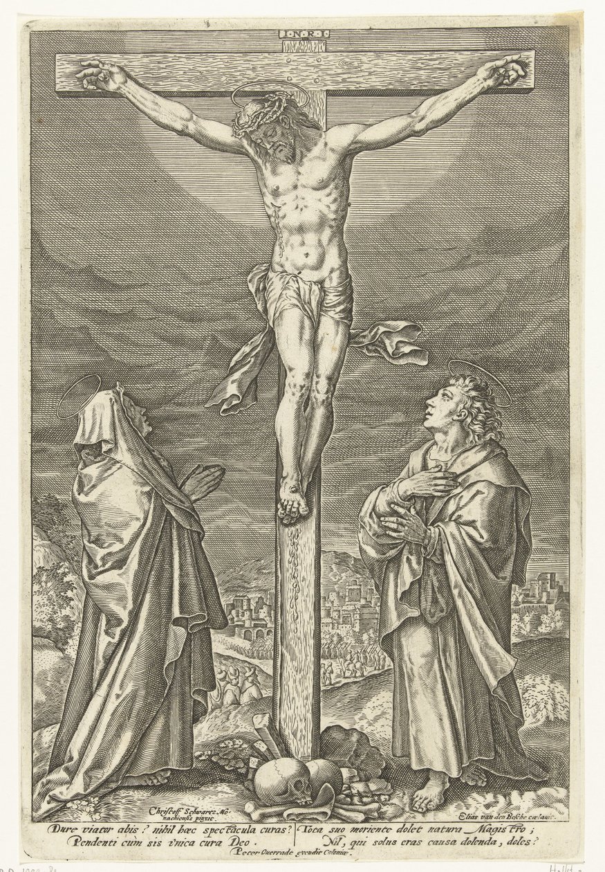 Cristo na cruz, com Maria e João Baptista
Paixão de Cristo (título da série) de Elias van den Bossche