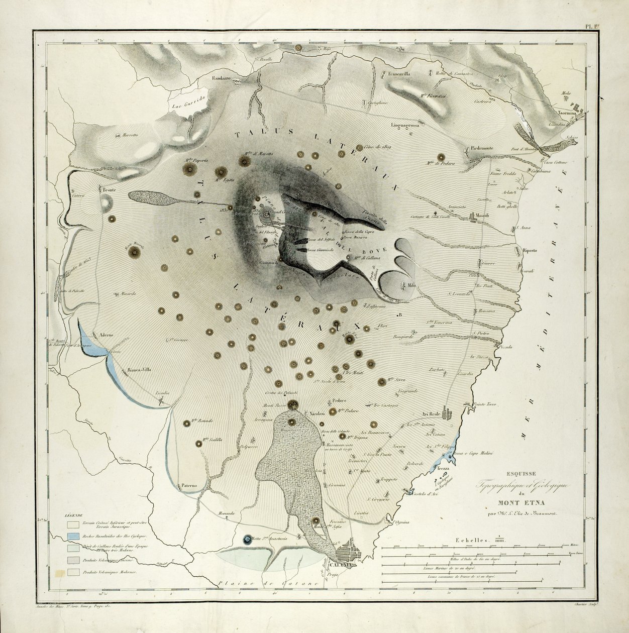 Estudo topográfico e geológico do Monte Etna (aquatinta) de Elie de Beaumont