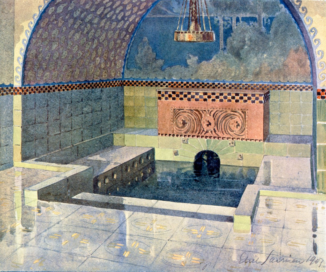 Banheiro da casa de campo Merijoki, projetada por Eliel Saarinen, de 