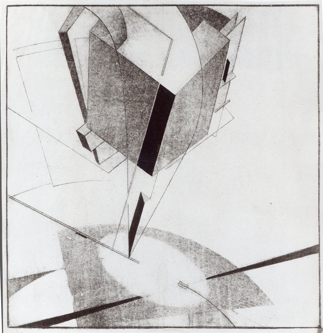 Proun 5 A, 1919 (litografia parcialmente colorida à mão) de Eliezer Markowich Lissitzky