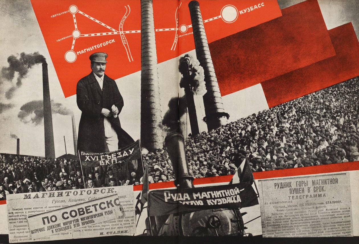Magnitogorsk - Kuzbass. Ilustração da URSS Builds Socialism, 1933. de Eliezer Markowich Lissitzky