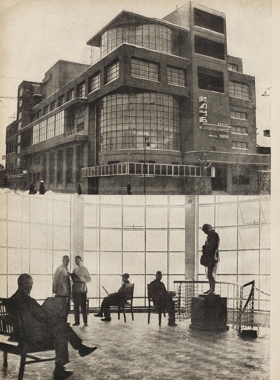 O Zuyev Workers Club em Moscou. Ilustração da URSS Builds Socialism, 1933. de Eliezer Markowich Lissitzky