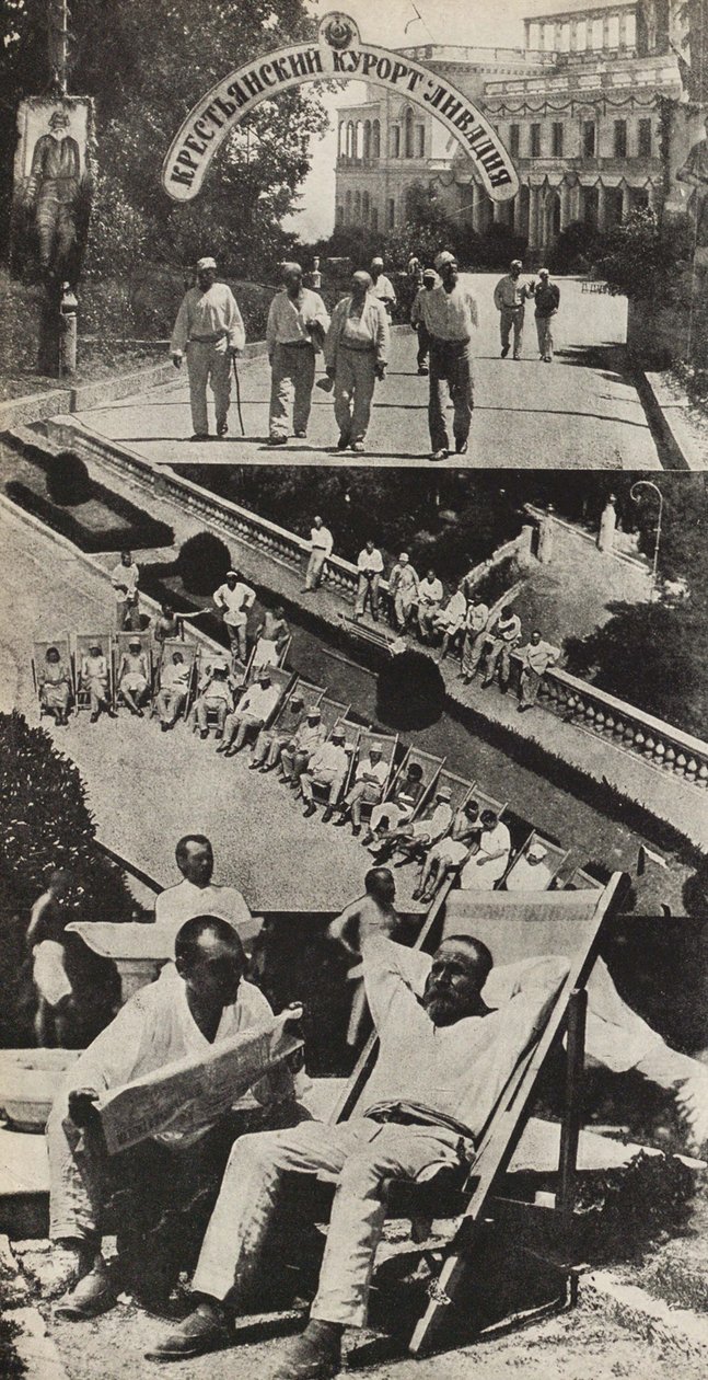 A recuperação da saúde dos trabalhadores. Ilustração da URSS Builds Socialism, 1933. de Eliezer Markowich Lissitzky
