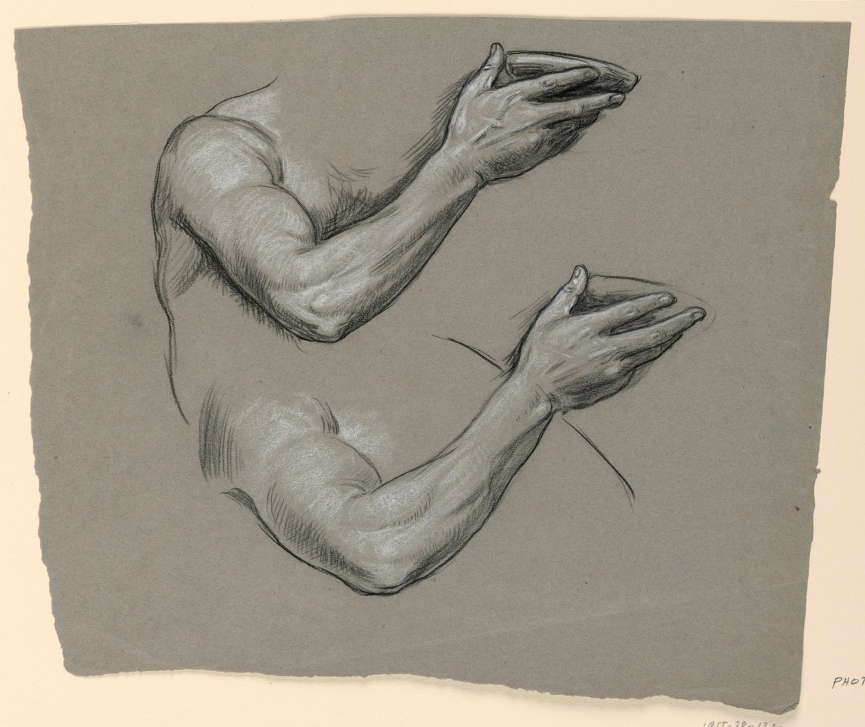 Desenho, Pormenores de dois braços masculinos, ca. 1885 de Elihu Vedder