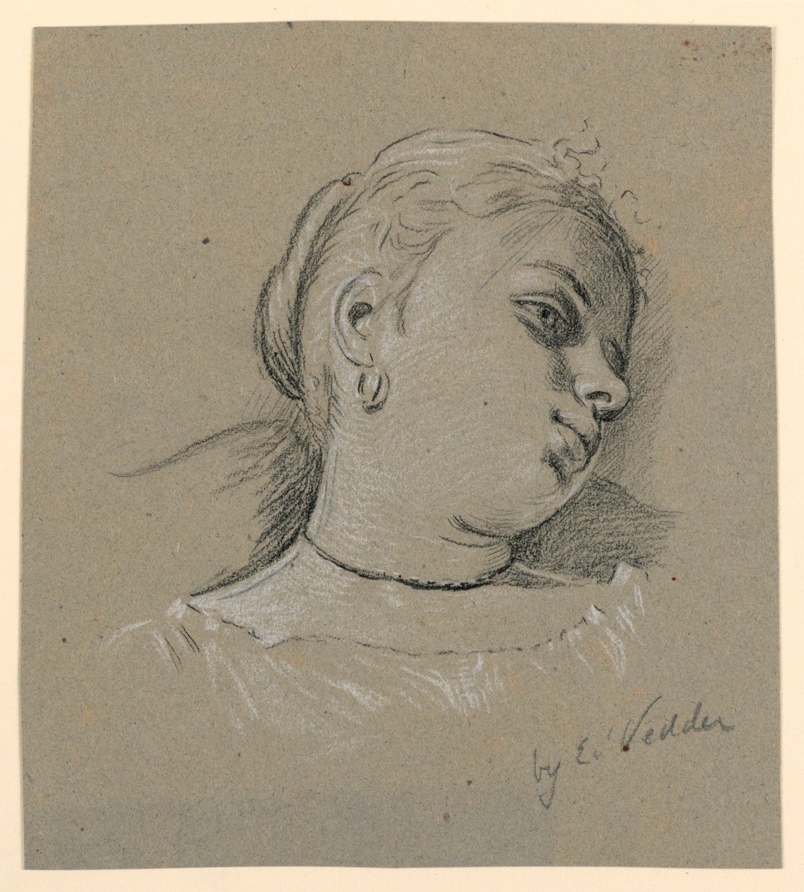 Desenho, Cabeça de uma rapariga italiana, ca. 1885 de Elihu Vedder