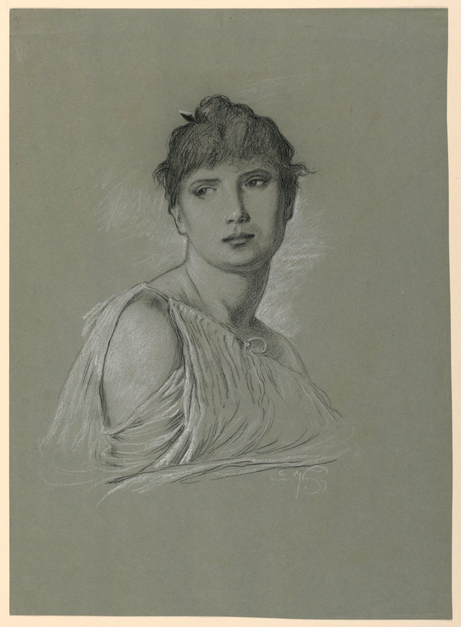 Desenho, Esboço de retrato de uma mulher jovem, ca. 1885 de Elihu Vedder