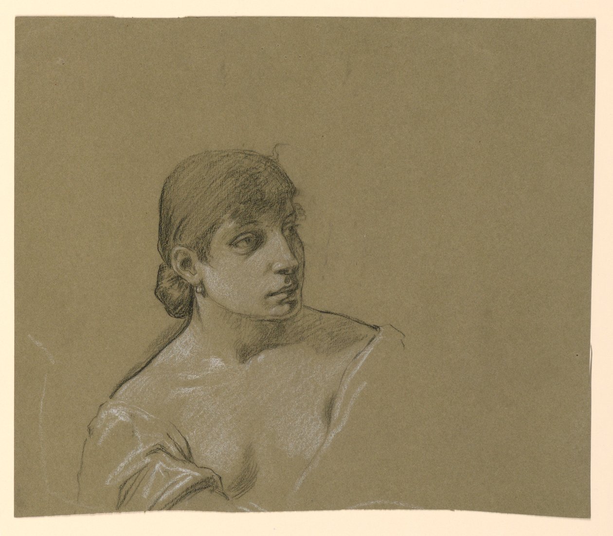 Desenho, Retrato de uma jovem mulher, ca. 1885 de Elihu Vedder