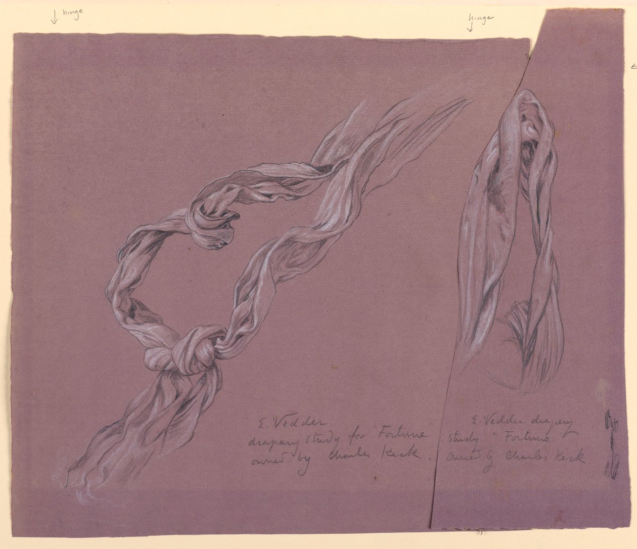 Desenho, estudos de panejamento para a figura "Fortuna", ca. 1877 de Elihu Vedder