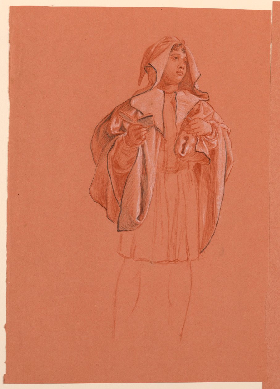 Desenho, estudo de uma figura num traje com capuz, ca. 1885 de Elihu Vedder