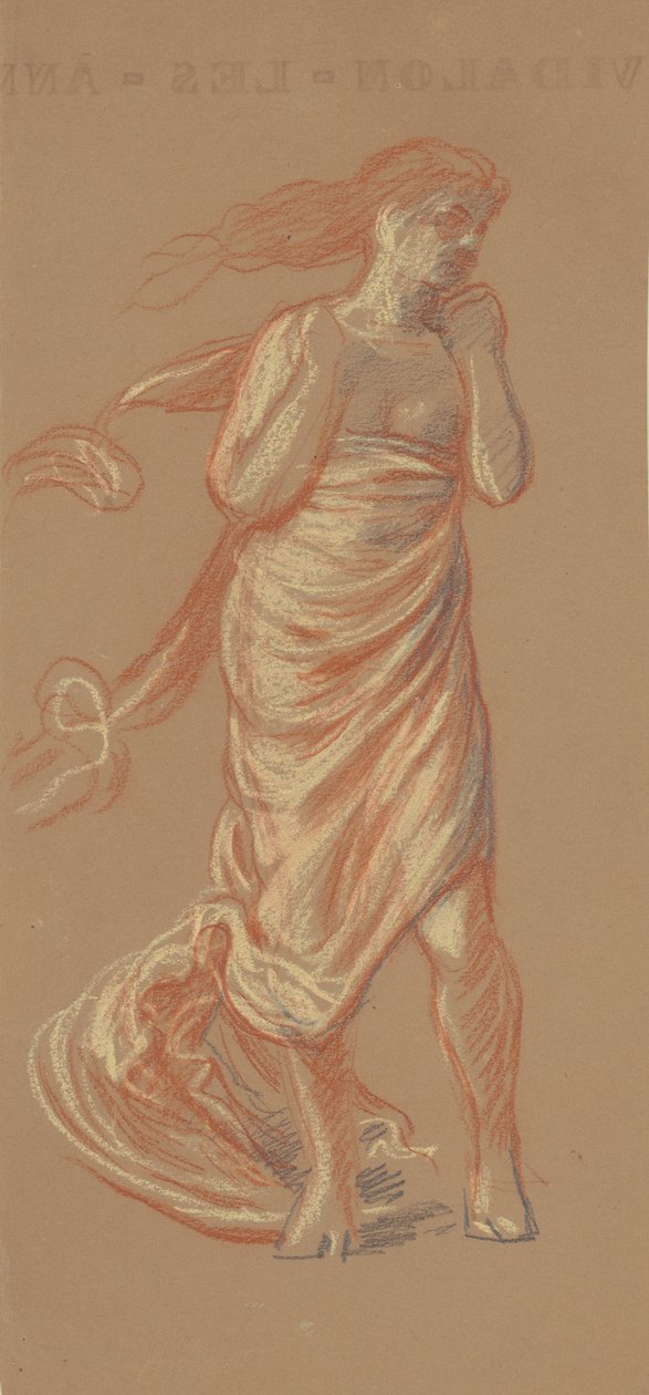 Em pé drapejado figura feminina, c.1872-77 (crayon em papel de wove) de Elihu Vedder