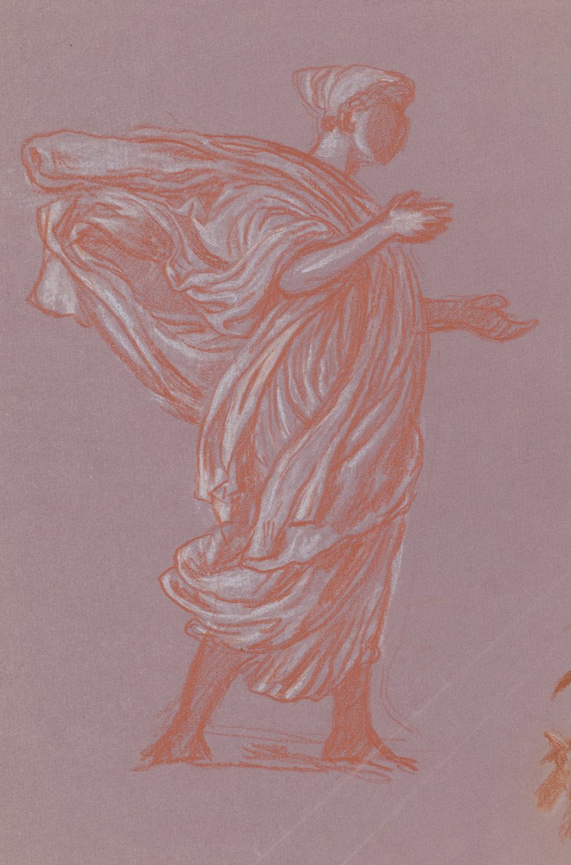 Figura em pé, c.1872-77 (crayon em papel púrpura) de Elihu Vedder