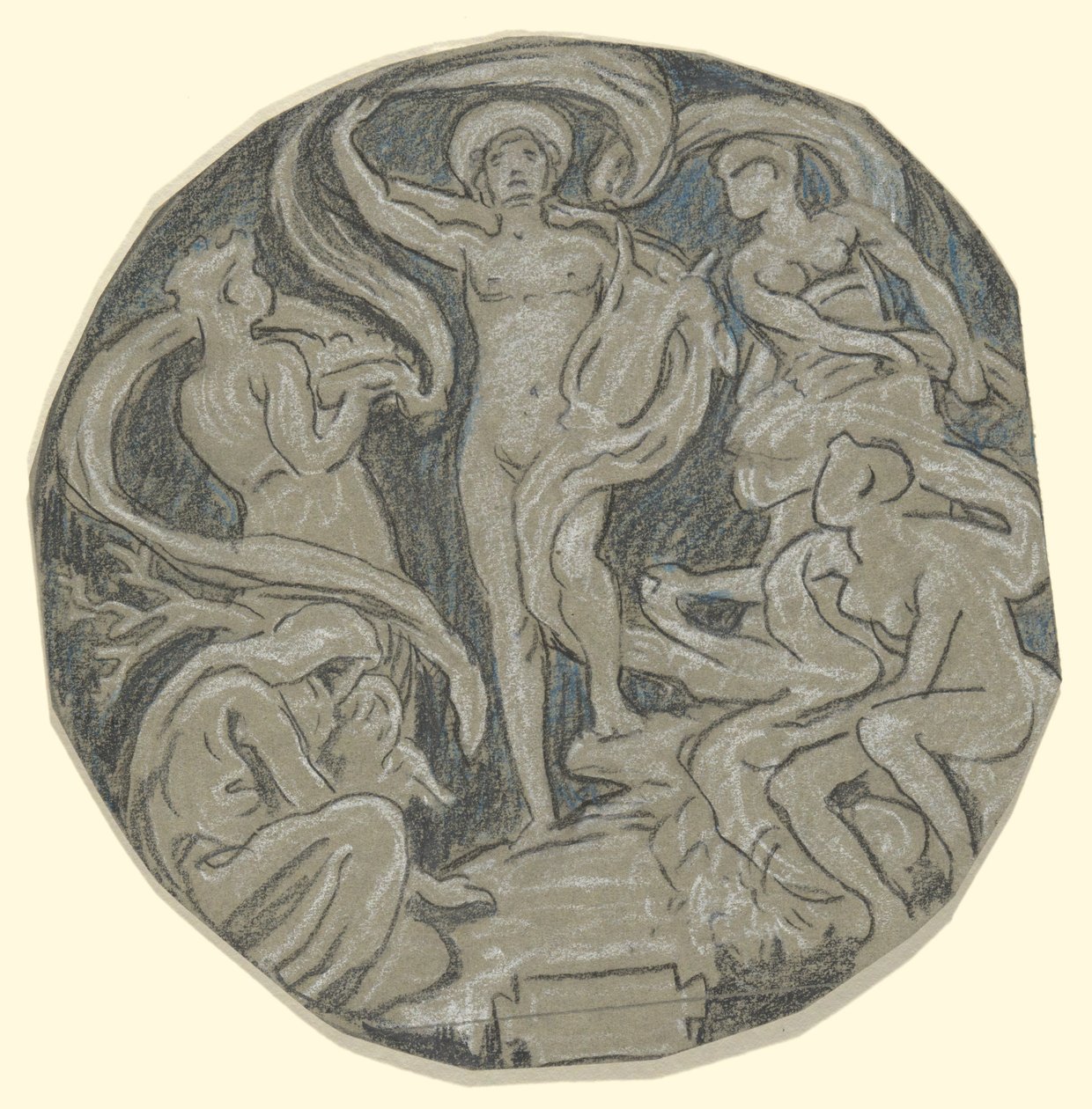 Estudo para Centre Circle of Huntington Ceiling; Apolo e atendentes de Elihu Vedder