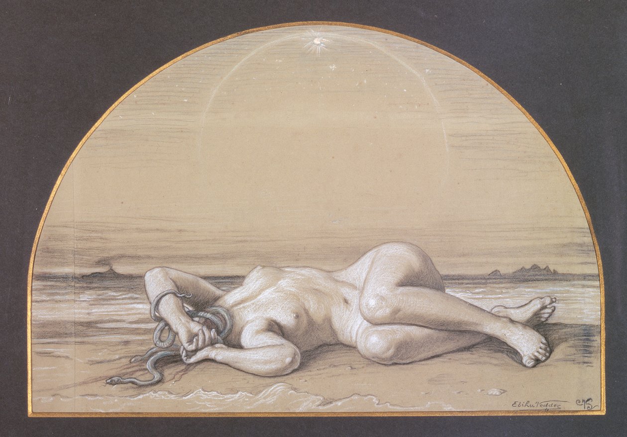A Medusa Morta (giz no papel) de Elihu Vedder