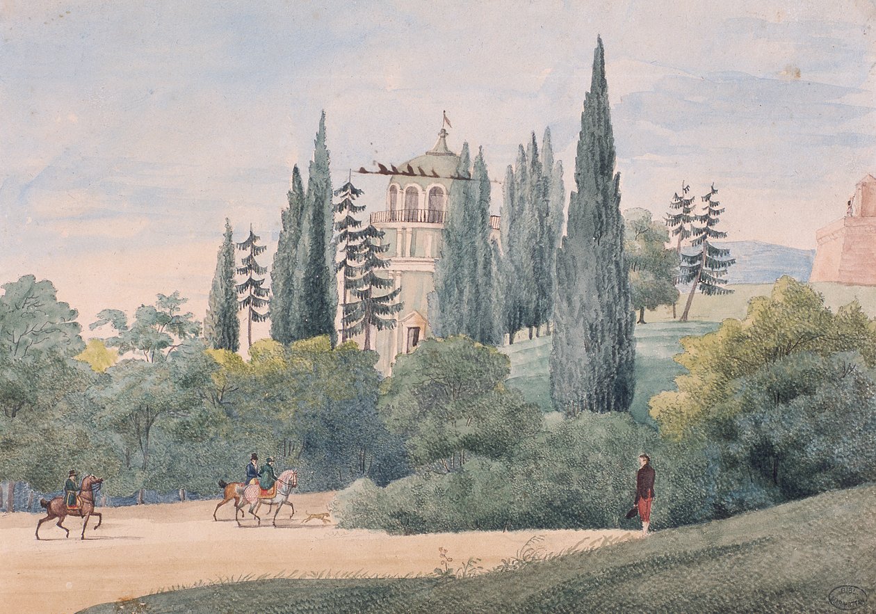 Cavaleiros em uma paisagem italiana de Elisa Bonaparte