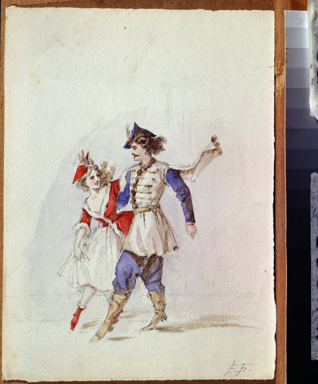 Par de dança em vestido polaco - Pintura de Elizaveta Merkuryevna Bem (Elisabeth Bohm) (1843-1914) - Aguarela sobre papel de Elisabeth Bem