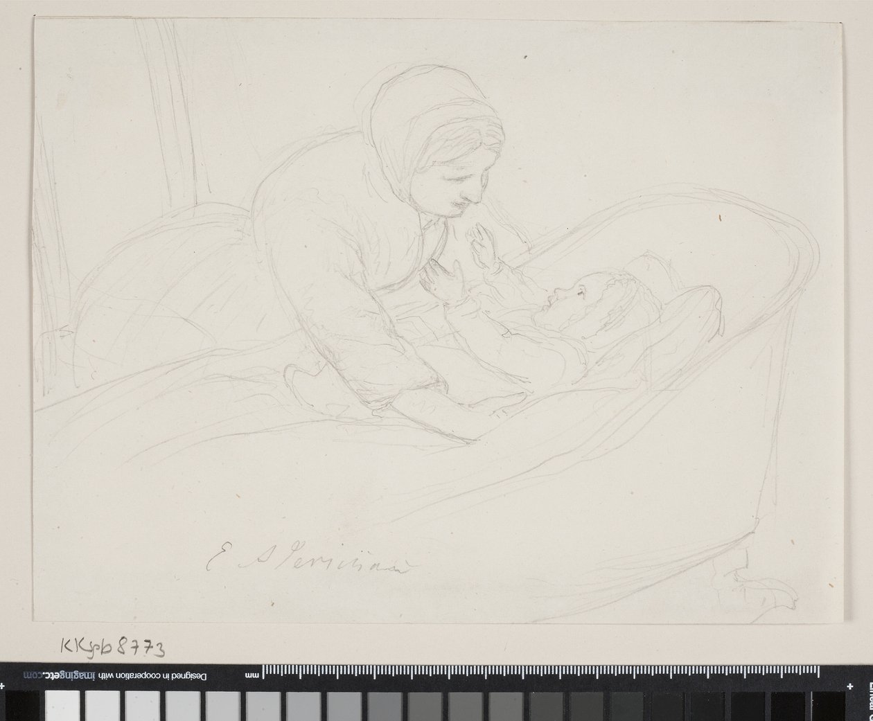 A mãe levanta uma criança do berço de Elisabeth Jerichau Baumann