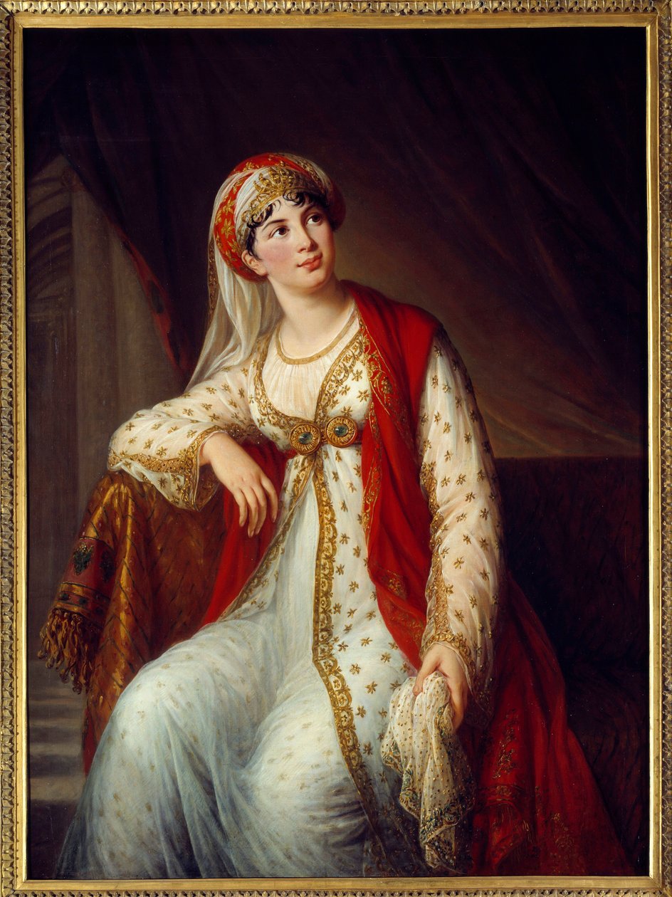 Retrato da cantora italiana Giuseppina Grassini (1773-1850) no papel do Zaire na peça do mesmo nome de Voltaire (1694-1746) Ela foi a amante de Napoleão Bonaparte e do Duque de Wellington. Pintura de Marie Elisabeth Louise Vigee Le brun (ou Vige de Elisabeth Louise Vigee Lebrun