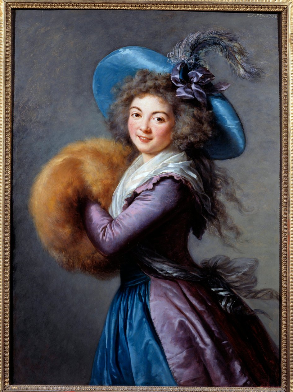 Retrato de Madame Mole Reymond (1759-1833), atriz da Comédia Italiana Ela está usando um chapéu emplumado e usa uma manga. Pintura de Marie Elisabeth Louise Vigee Le brun (ou Vigee-Lebrun ou Vigee Lebrun) (1755-1842) 1786 Sun. 1,04x0,76 m - Retrato o de Elisabeth Louise Vigee Lebrun