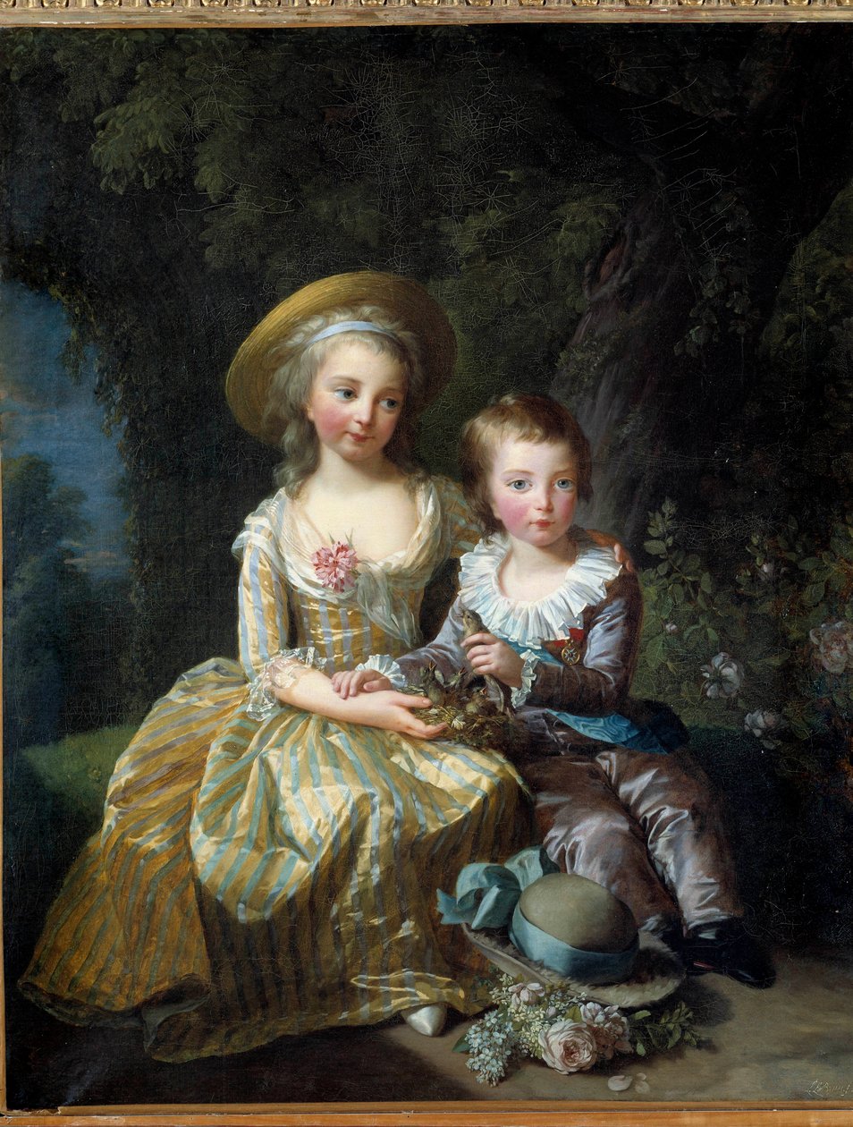 Retrato de Marie Therese Charlotte da França, Madame Royale, futura Duquesa de Angouleme (1778-1851) e do Dauphin Louis Joseph Xavier da França (1781-1789) Ambos filhos de Maria Antonieta e Luís XVI. Pintura de Marie Elisabeth Louise Vigee Le bru de Elisabeth Louise Vigee Lebrun