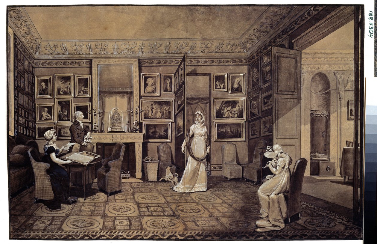 Sala de estar na Casa do Príncipe Ivan Ivanowitch Baryatinsky (1772-1825) em Altona (Sala de estar na Casa Baryatinsky em Altona). Desenho de Marie Louise Elisabeth Vigee-Lebrun (Vigee Lebrun) (1755-1842) de Elisabeth Louise Vigee Lebrun