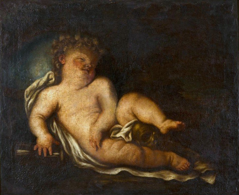 Infância com atributos de vida e morte de Elisabetta Sirani
