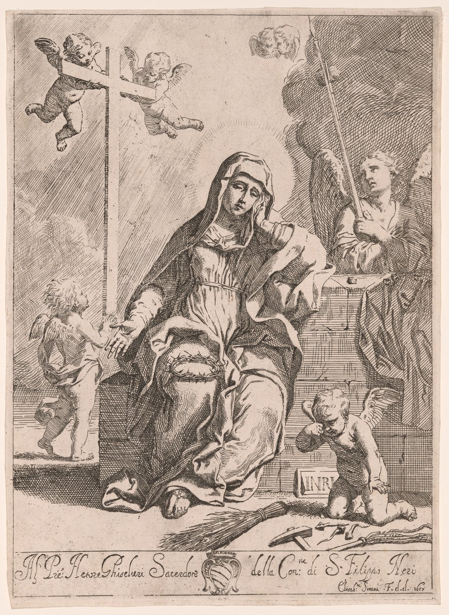 Nossa Senhora das Dores com símbolos da Paixão de Elisabetta Sirani
