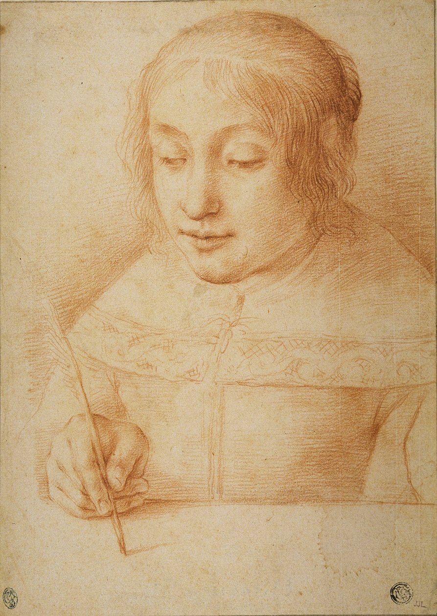 Jovem escrevendo ou desenhando de Elisabetta Sirani