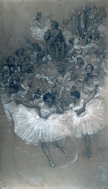 Bailarinos e Beethoven - Desenho animado para a transferência da grande cortina do Teatro Municipal do Rio de Janeiro de Eliseu Visconti