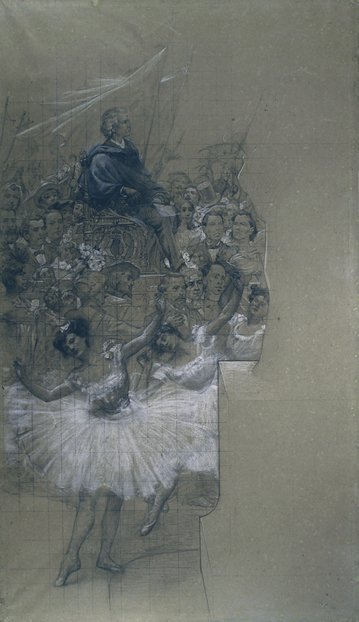 Bailarinos e Carlos Gomes - Desenho para a transferência da grande cortina do Teatro Municipal do Rio de Janeiro de Eliseu Visconti