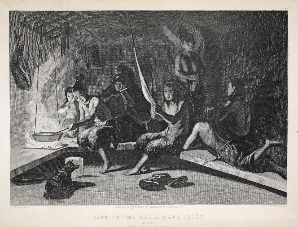 Vida no Esquimaux Igloe, Etah, ilustração de "A Segunda Expedição Grinnell em Busca de Sir John Franklin", 1856 de Elisha Kane