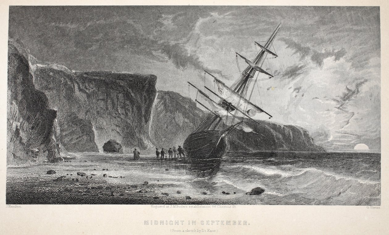 Meia-noite em setembro, ilustração de "A segunda expedição Grinnell em busca de Sir John Franklin ...", 1856 de Elisha Kane
