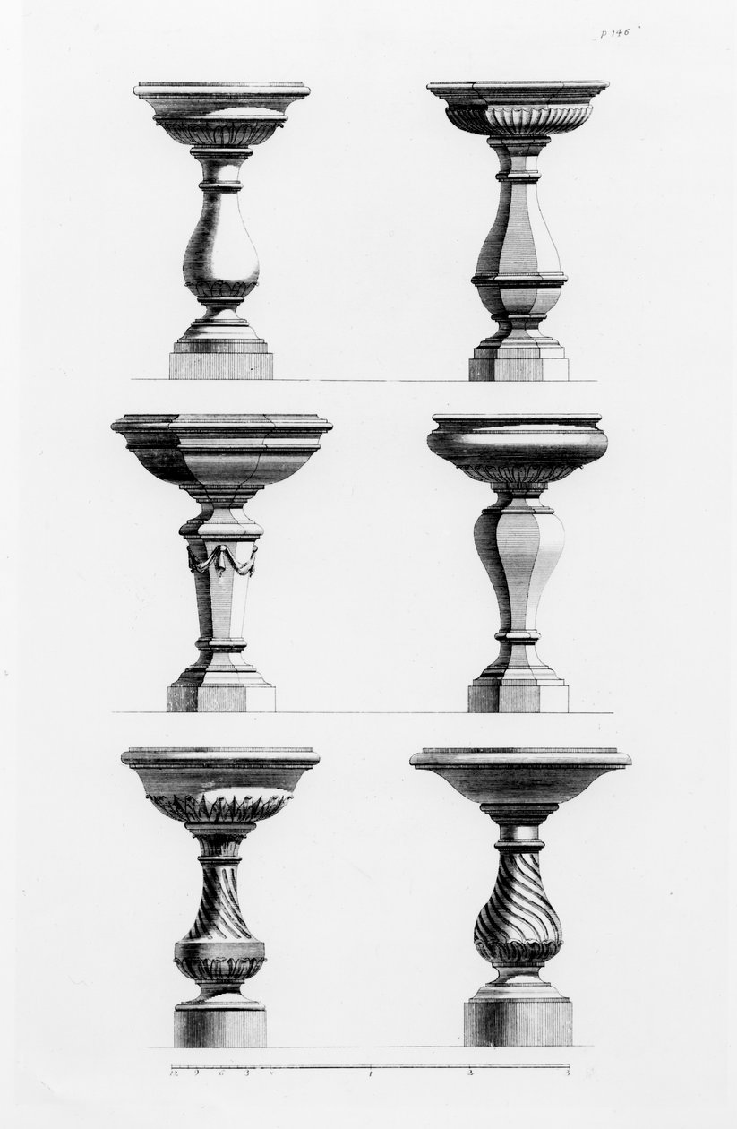 Desenhos para urnas no gosto antigo, de A Book of Architecture, de James Gibbs (1682-1754), publicado em 1739 (ver também 171987) de Elisha Kirkall
