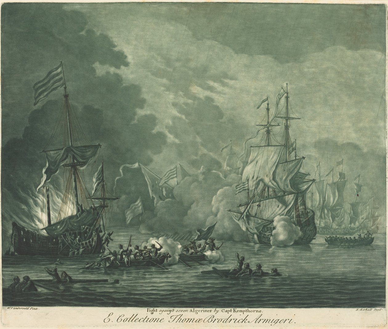 Luta contra Sete Argelinos, década de 1720. de Elisha Kirkall